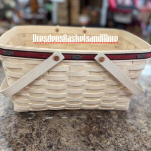 White Wash & Red Trim Longaberger Medium Market Basket With Race Car Tacks