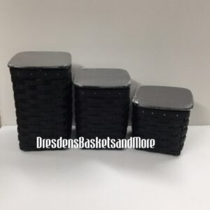 Canister Longaberger Black 3 Piece Square Set with Airtight Containers