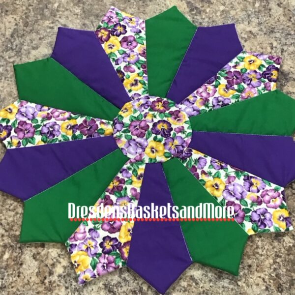 Table Topper Small Pansy, Green & Purple