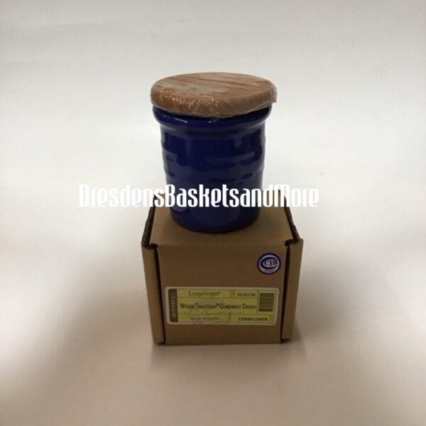 Longaberger Cornflower Condiment Crock w/ Woodcrafts Lid NIB