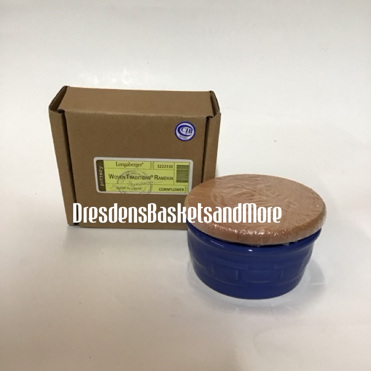 Longaberger Cornflower Ramekin w/ Woodcrafts Lid NIB