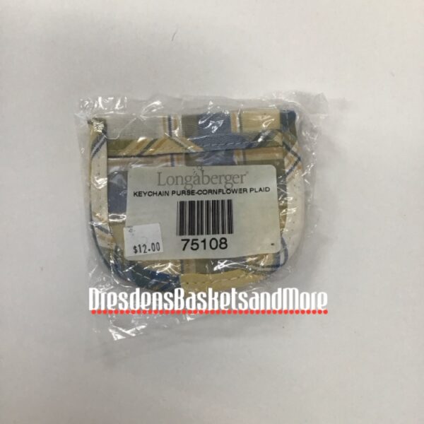 Longaberger Cornflower Plaid Keychain Coin Purse NIP