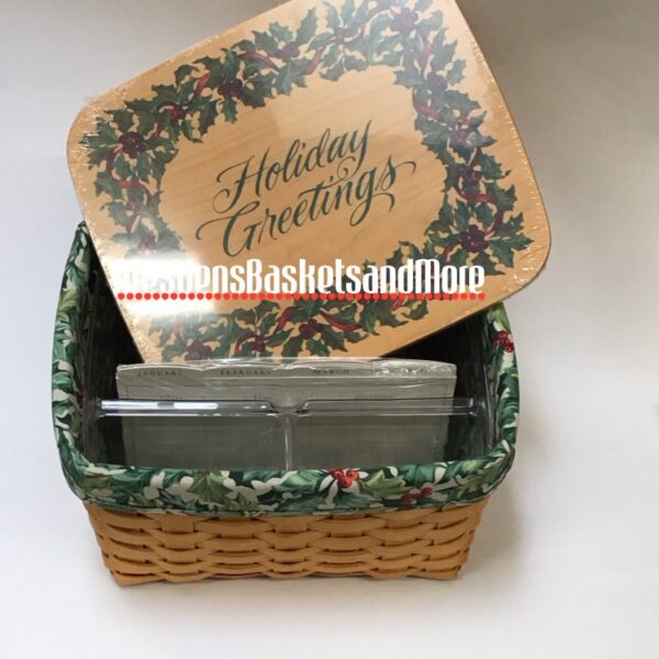 Longaberger 2001 Card Keeper Classic Basket w/ Liner, Divided Protector & Holiday Lid