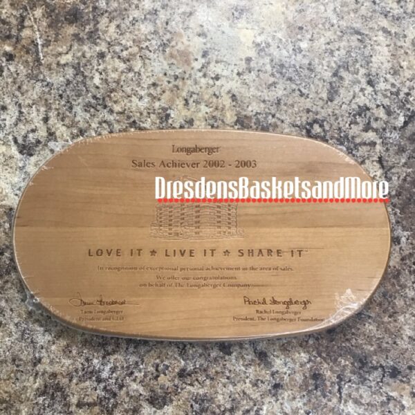 Sales Achiever Longaberger 2002-2003 Engraved Lid