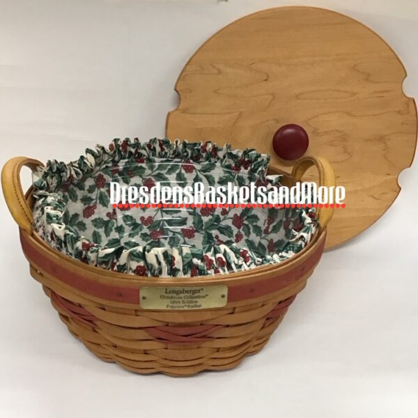 Longaberger 1999 Christmas Popcorn Red Basket Combo w/ Woodcrafts Lid*