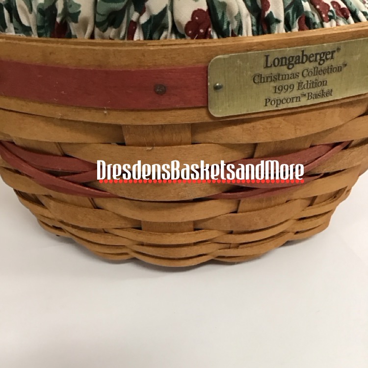 Longaberger 1999 Christmas Popcorn Red Basket Combo w/ Woodcrafts Lid*