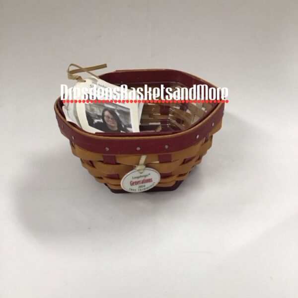 Longaberger 2016 Tree Trimming 6" Generations Warm Brown/Red Basket w/ Protector & Tie On
