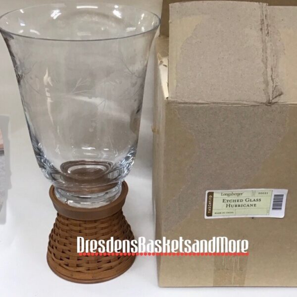 Longaberger 2005 Woven Pedestal Base w/ Etched Glass Hurricane NIB*
