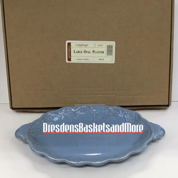 Longaberger Vintage Vine Blue Mist Oval Serving Platter NIB