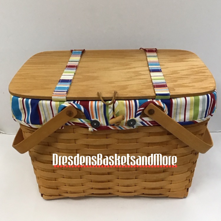 Longaberger 1998 Large Picnic Basket w/ Protector, Riser & Liner Set*