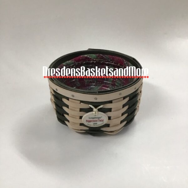 Longaberger 2009 Peppermint Twist Tree Trimming Green/White Basket Combo