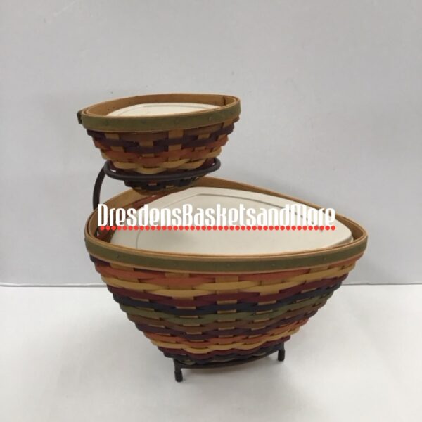 Longaberger 2008 Multicolor Triangle Bowl Set of 2 w/ Stand*