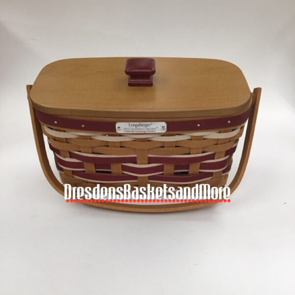 Longaberger 2015 Christmas Yuletide Greetings Warm Brown/Red Basket w/ Protector & Lid