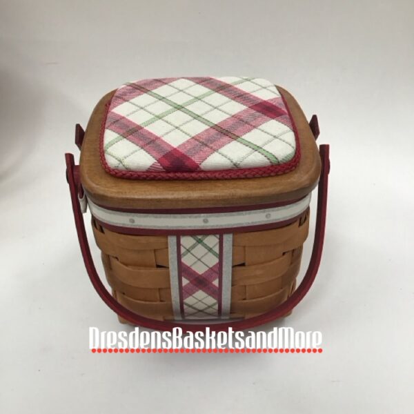 Longaberger 2013 Tree Trimming Little Plaid Tidings Red Basket w/ Protector, Tie On & Fashion Lid