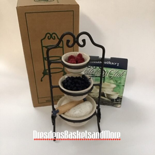 Longaberger Miniature Mixing Bowl Stand w/ Bowls and Fillers NIB