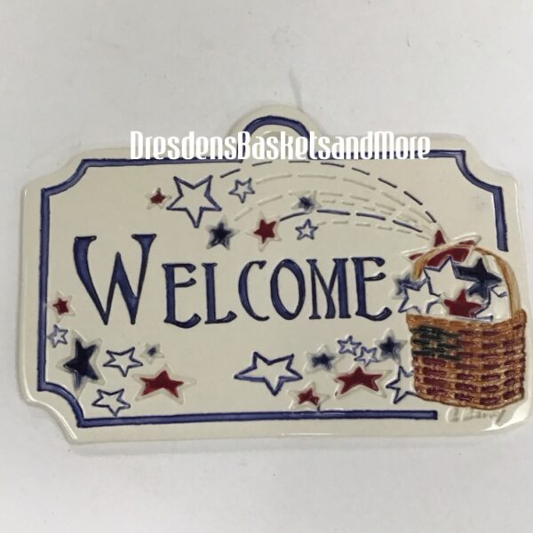 Ceramic Carol Berry Welcome Plaque with Flag Basket & Stars
