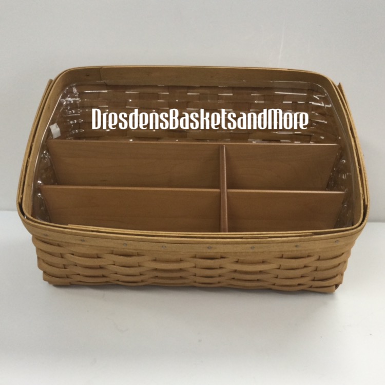 Longaberger Large Desktop Warm Brown Basket w/ Protector & Wood Dividers