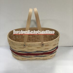 Longaberger Prototype Large Oval Market Natural/Red/Blue Basket w/ Protector