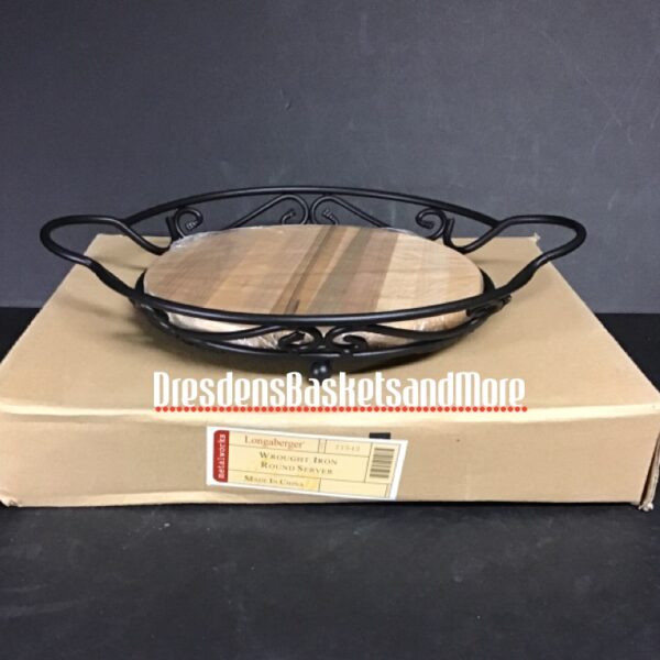 Longaberger Wrought Iron Round Server w/ Butcher Block Shelf NIB