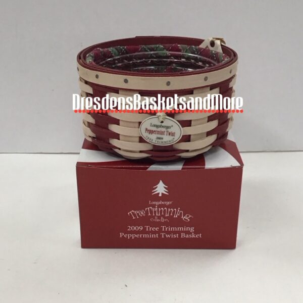 Longaberger 2009 Peppermint Twist Tree Trimming Red/White Basket Combo