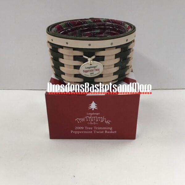 Longaberger 2009 Peppermint Twist Tree Trimming Green/White Basket Combo
