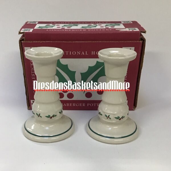 Longaberger Traditional Holly Candlesticks NIB