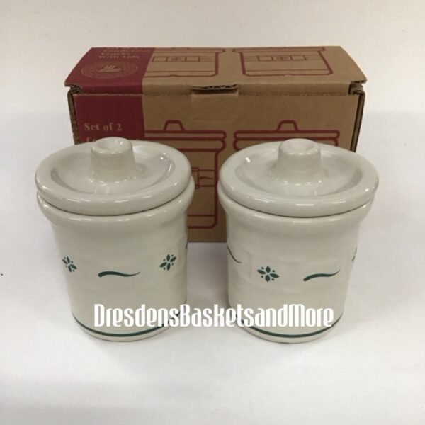 Longaberger Heritage Green Condiment Crocks Set of 2 NIB