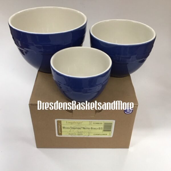 Longaberger Cornflower Set of 3 Nested Bowls NIB
