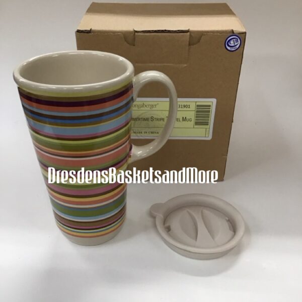 Longaberger Summertime Stripe Travel Mug NIB