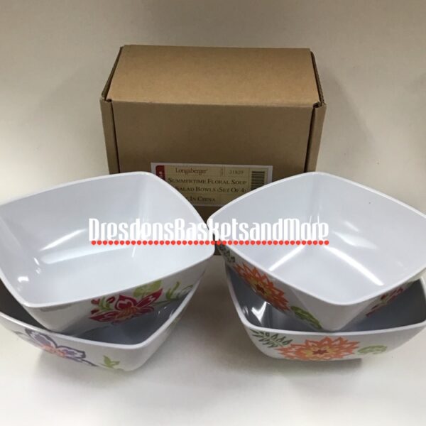 Summertime Floral Longaberger Soup & Salad Bowls (Set of 4) NIB