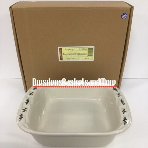 Longaberger Traditional Holly 8X8 Baking Dish NIB