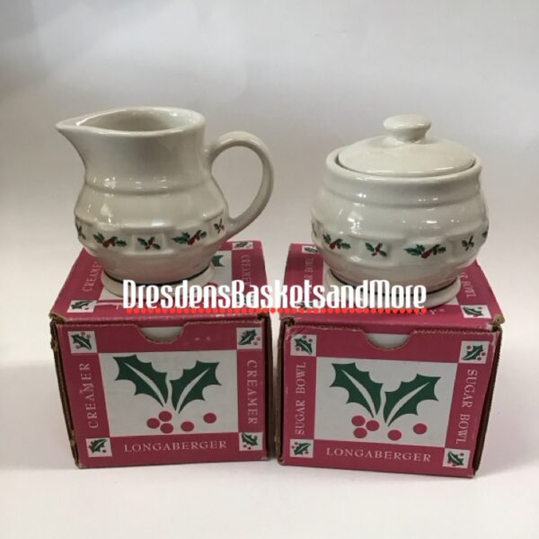 Longaberger Traditional Holly Sugar and Creamer Set NIB