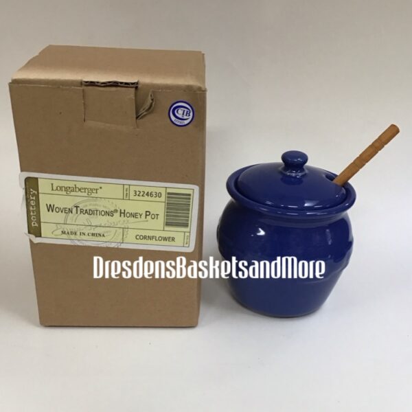 Longaberger Cornflower Honey Pot w/ Drizzle Stick NIB