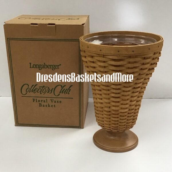 Longaberger 2003 Collectors Club Floral Vase Basket w/ Protector Set NIB