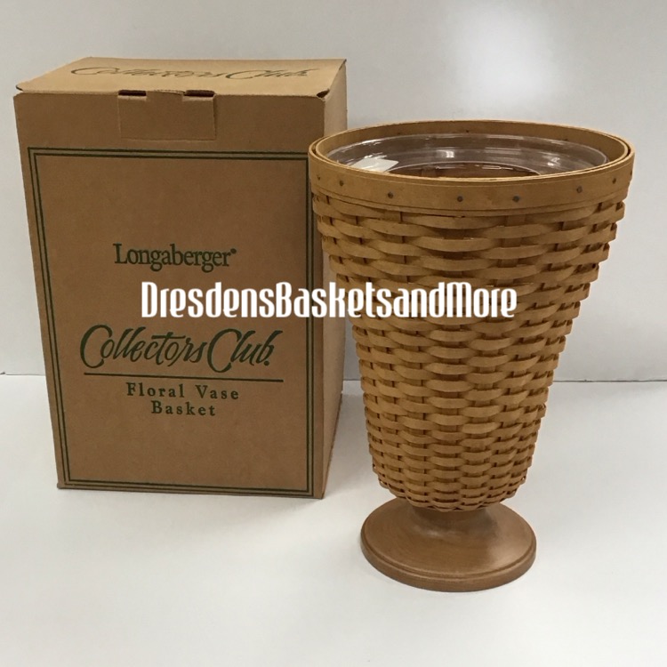 Longaberger 2003 Collectors Club Floral Vase Basket w/ Protector Set NIB