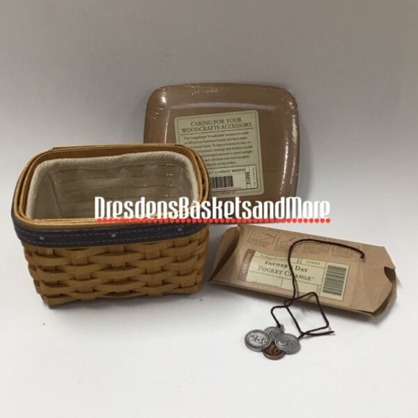 Father's Day Longaberger Pocket Change Basket Combo w/ Lid & Tie On