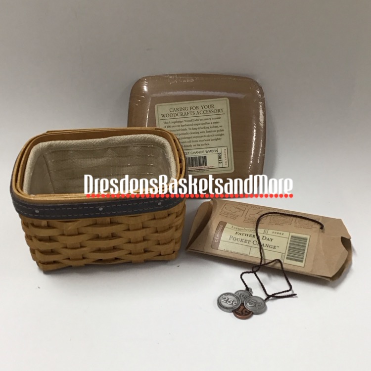 Father's Day Longaberger Pocket Change Basket Combo w/ Lid & Tie On