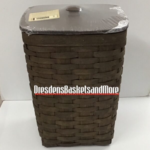 Longaberger 2007 Deep Brown Small Square Waste Basket w/ Protector & Lid