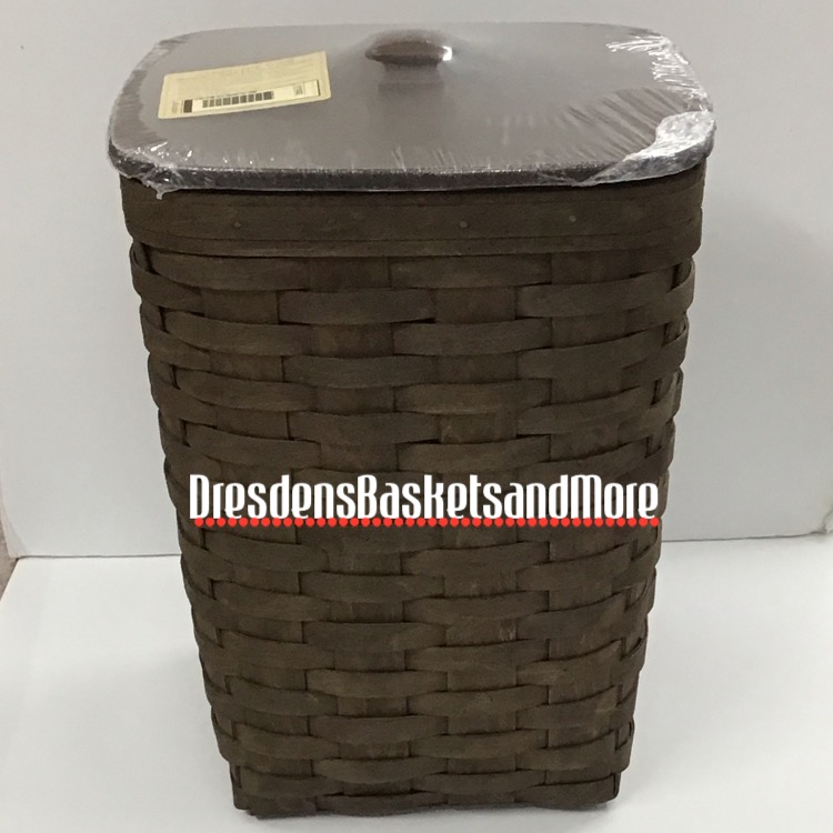 Longaberger 2007 Deep Brown Small Square Waste Basket w/ Protector & Lid