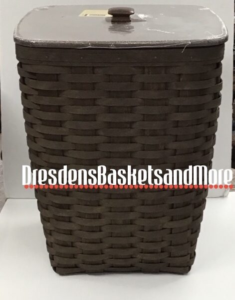 Longaberger 2007 Deep Brown Medium Square Waste Basket w/ Protector & Lid