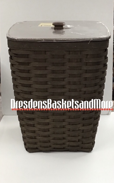 Longaberger 2007 Deep Brown Medium Square Waste Basket w/ Protector & Lid
