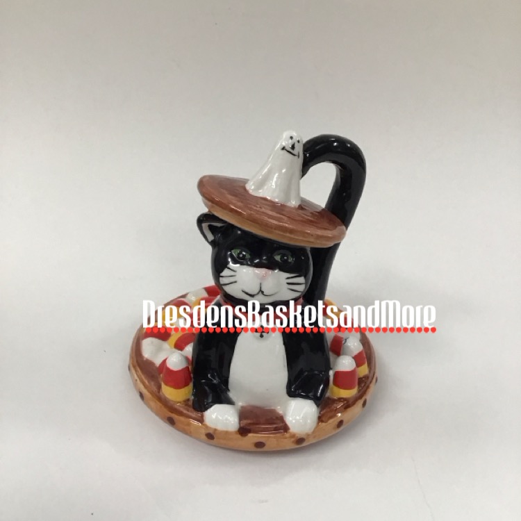 Pint Crock Lid From Homestead Cat w/Ghost and Candy Corn