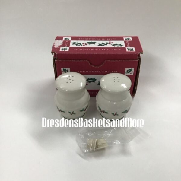 Longaberger Traditional Holly Salt & Pepper Shakers NIB
