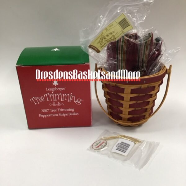 Longaberger 2007 Peppermint Stripe Tree Trimming Red Basket Combo NIB