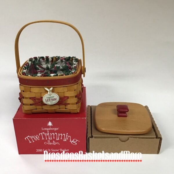 Longaberger 2000 Let It Snow Red Basket Combo w/ Lid NIB