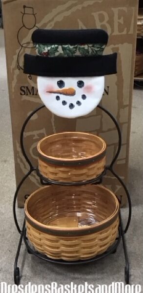 Longaberger Small Wrought Iron Snowman w/ Baskets & Snowman Face NIB