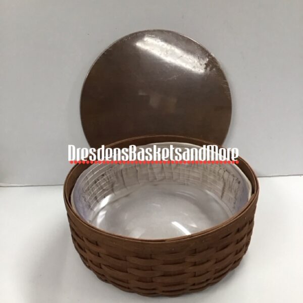 Longaberger 2007 11" Round Keeping Rich Brown Basket w/ Protector, Liner & Lid