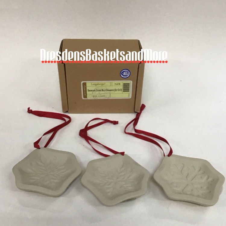 Longaberger Snowflake Cookie Mold Ornaments Set of 3 NIB