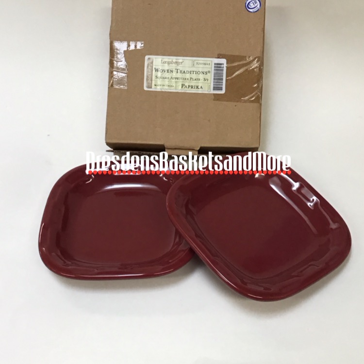 Longaberger Paprika Square Appetizer Plates Set of 2 NIB