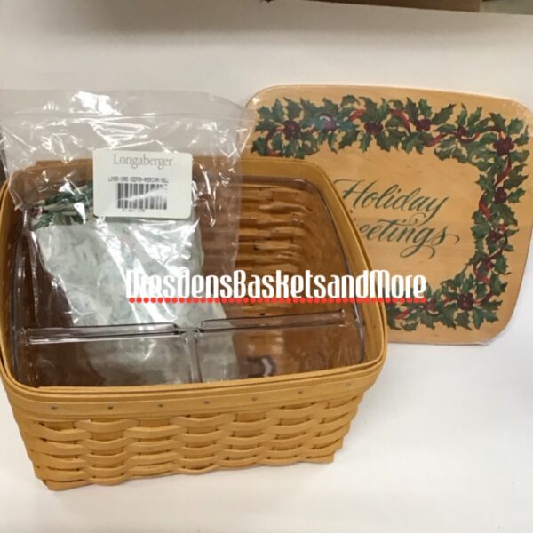 Longaberger 2001 Card Keeper Classic Basket w/ Liner, Divided Protector & Holiday Lid